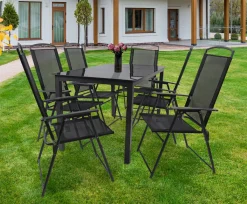 VCM 7-tlg Gartenmöbel Sitzgruppe Gartenmöbel Glas Tisch Stühle Hochlehner Set 140S