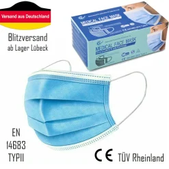 50x SUNSMED Medizinischer Mundschutz OP-Maske 3-lagig EN14683 TYPII CE Zertifkat