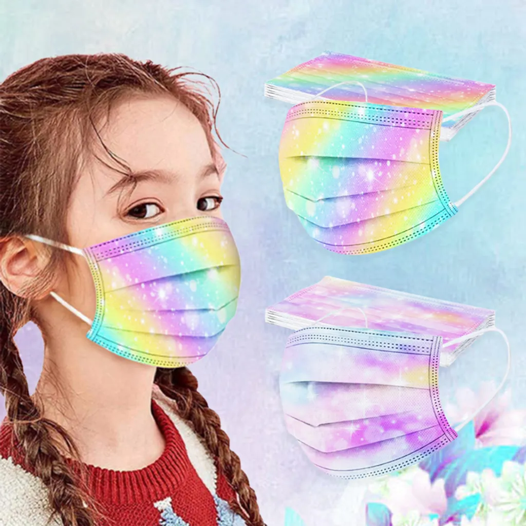 Jefety 50 Stück Einwegmasken Regenbogen Gesichtsmaske Einweg-Atemschutzmaske Für Kinder Kindermaske Studentenmaske 2 Jefety 50 Stück Einwegmasken Regenbogen Gesichtsmaske Einweg-Atemschutzmaske Für Kinder Kindermaske Studentenmaske – Bild 2