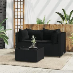VidaXL 3-tlg. Garten-Lounge-Set Mit Kissen Schwarz Poly Rattan -Garten- & Gewächshäuser Geschäft 950db5ced0b08fe082c0b40c66bdfe47
