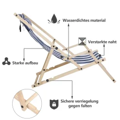 Wolketon Gartenliege Klappbar Holz Liegestuhl Mit Armlehnen Und Kopfkissen Abnehmbarem Strandliege Fuer Den Garten, Terrasse Und Balkon 120 Kg Max.(Blau-Weiss-gestreift) -Garten- & Gewächshäuser Geschäft 95662a4d623bc314b6f69083a5a3eb05