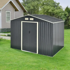 En.casa Gartenschuppen 277x191x192cm Aus Metall Gerätehaus Dunkelgrau -Garten- & Gewächshäuser Geschäft 95df08e7fbd6378fed4a9b3a519896d1