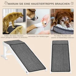 PawHut Haustierrampe Mit Rutschfestem Teppich Haustierleiter Hunderampe Für Hund Bis 30 Kg Kiefernholz Polyester Weiß+Grau 125 X 40 X 35,5 Cm -Garten- & Gewächshäuser Geschäft 961ae7d2af61ee03c3d3580d1814ac52