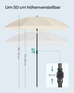 SONGMICS Sonnenschirm 160 Cm, Sonnenschutz UPF 50+, Beidseitig Um 30° Knickbar, Höhenverstellbar, Mit Tragetasche, Ohne Ständer, Beige GPU60WTV1 -Garten- & Gewächshäuser Geschäft 962e7deb5228559ddfbc99bfc5229c45