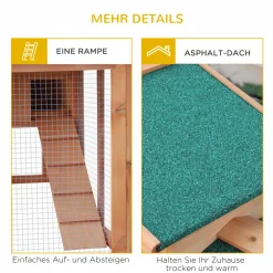 PawHut Kleintierstall Zwergkaninchenstall Meerschweinchenstall Outdoor Freilaufgehege Winterfest Mit Freigehege Massivholz Natur 145 X 45 X 85 Cm -Garten- & Gewächshäuser Geschäft 963257274db5ab5beda321074226aeca