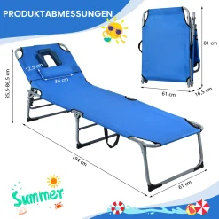 COSTWAY Sonnenliege Mit Kopfstütze, Klappbarer Liegestuhl, Strandliege Mit 5 Verstellbaren Rückenlehne, Gartenliege Für Garten, Strand, 194 X 60 X 36 Cm (Blau) -Garten- & Gewächshäuser Geschäft 963d42679f0ab754818d352044772e05