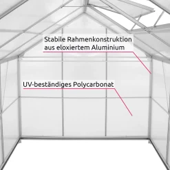 Tectake Gewächshaus Aus Aluminium Mit Fundament - 250 X 185 X 195 Cm