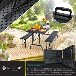KESSER® Bierzeltgarnitur - 3-teilig Set, Tisch + 2 X Bank, Für Drinnen - Draußen, Klappbar, Tragegriffe, HxBxT: 73x180x75 Cm , Kunststoff, Rattan-Look Gartengarnitur , Klapptisch , Gartentisch, Farbe:Schwarz -Garten- & Gewächshäuser Geschäft 96a20124933b4342dd90102828df99b6