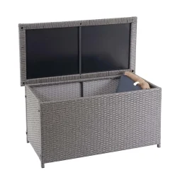 Mendler Poly-Rattan Kissenbox HWC-D88, Gartentruhe Auflagenbox Truhe Basic Grau, 51x100x50cm 170l