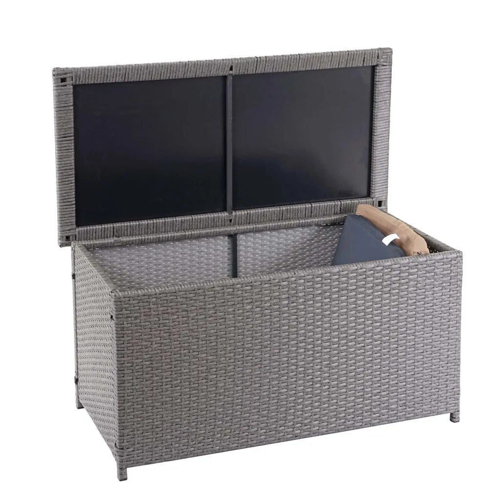 Mendler Poly-Rattan Kissenbox HWC-D88, Gartentruhe Auflagenbox Truhe Basic Grau, 51x100x50cm 170l 1 Mendler Poly-Rattan Kissenbox HWC-D88, Gartentruhe Auflagenbox Truhe Basic Grau, 51x100x50cm 170l