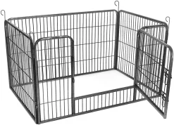 FEANDREA Welpenauslauf Aus Metall 122 X 80 X 70 Cm Welpengitter Welpenzaun Freilaufgehege Tierlaufstall Für Hunde Grau PPK04GY