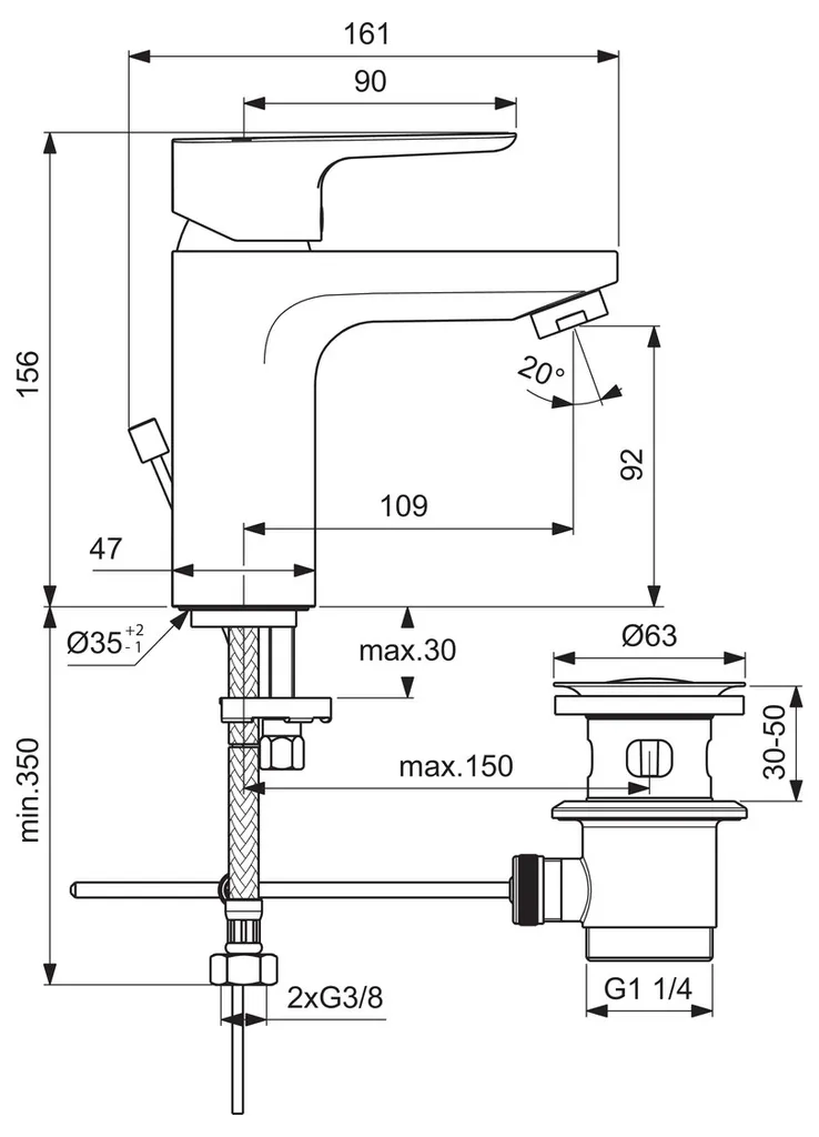 AUSLAUF Ideal Standard Waschtischarmatur Ceraplan III Mit Ablaufgarnitur Chrom BC560AA 2 AUSLAUF Ideal Standard Waschtischarmatur Ceraplan III Mit Ablaufgarnitur Chrom BC560AA – Bild 2