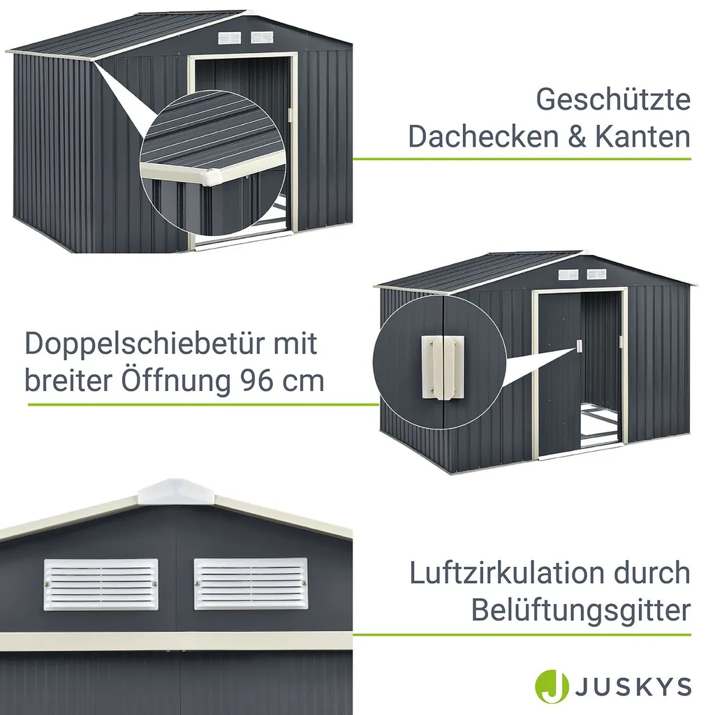 Juskys Metall Gerätehaus XL Mit Satteldach, Schiebetür & Fundament - 9m³ - 277×191×192 Cm - Anthrazit - Geräteschuppen Gartenhaus Garten Schuppen 5 Juskys Metall Gerätehaus XL Mit Satteldach, Schiebetür & Fundament - 9m³ - 277×191×192 Cm - Anthrazit - Geräteschuppen Gartenhaus Garten Schuppen – Bild 5