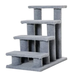 PawHut Tiertreppe Katzentreppe Hundetreppe Treppe Für Katze Und Hunde 4 Stufen Beige/Grau 63,5x43x60cm