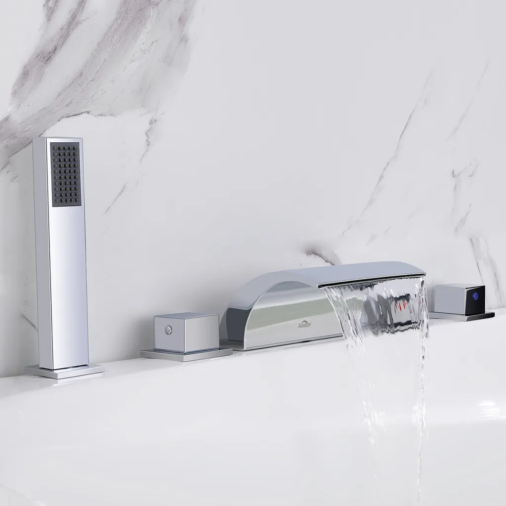 Auralum Badewannenarmatur 5-Loch Armatur Für Badewanne Wasserhahn Wasserfall Wannenbatterie Für Den Wannenrand, Chrom 1 Auralum Badewannenarmatur 5-Loch Armatur Für Badewanne Wasserhahn Wasserfall Wannenbatterie Für Den Wannenrand, Chrom