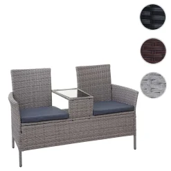 Mendler Poly-Rattan Sitzbank Mit Tisch MCW-E24, Gartenbank Sitzgruppe Gartensofa, 132cm Grau, Kissen Dunkelgrau -Garten- & Gewächshäuser Geschäft 97a1cbf30ba3fcb23cdb9ac5773e868b