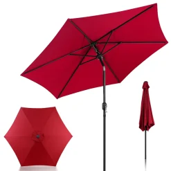 Wolketon 2.7m-3.5m Sonnenschirm Marktschirm Mit Handkurbel UV40+ Outdoor-Schirm Terrassen Gartenschirm,Rot,2.7m