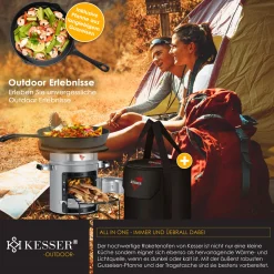 KESSER® Raketenofen Inkl. Grillpfanne Aus Gusseisen Mit Tragetasche Dutch Oven BBQ Rakete Holzofen Camping Campingkocher Campinggrill, Edelstahl, Farbe:Grau -Garten- & Gewächshäuser Geschäft 98078cff98f65fe8de80076e60317975