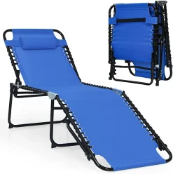 COSTWAY Klappbare Sonnenliege, Gartenliege 5 Stufen Verstellbar, Campingliege Klappbett, Liege Bett Bis 120 Kg Belastbar, Reiseliege Für Pool, Strand (Marineblau)
