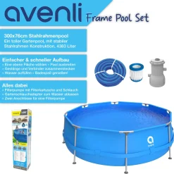 Avenli® Frame Pool Set 300 X 76 Cm, Aufstellpool Rund, Mit Pumpe, Blau -Garten- & Gewächshäuser Geschäft 988e55165ed17dace4647731e1c726d6