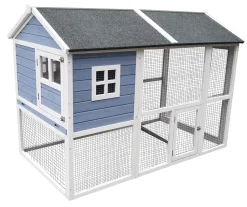 Dehner Nagerheim Happy Home Funny Flocke, Mit Freigehege, 120 X 170 X 99 Cm, Holz/Filz, Hellblau/weiß