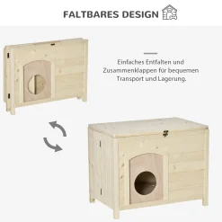 PawHut Hundehütte Hundehaus Faltbar Haustierhaus Katzenhaus Massivholz Natur 78 X 51 X 62 Cm -Garten- & Gewächshäuser Geschäft 9938b37072f3a9e3a2decf4f1aa2a87f