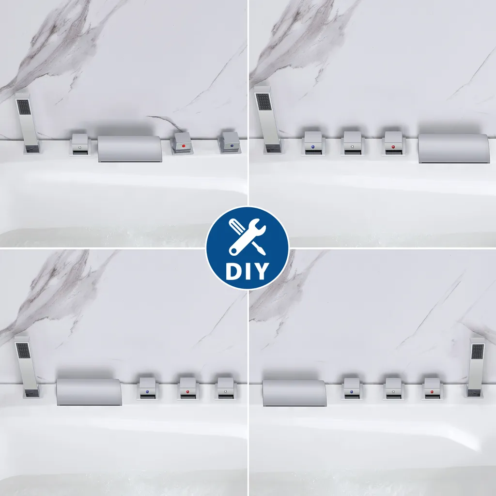 Auralum Badewannenarmatur 5-Loch Armatur Für Badewanne Wasserhahn Wasserfall Wannenbatterie Für Den Wannenrand, Chrom 6 Auralum Badewannenarmatur 5-Loch Armatur Für Badewanne Wasserhahn Wasserfall Wannenbatterie Für Den Wannenrand, Chrom – Bild 6