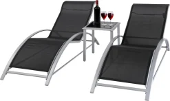 Giardino 2er-Set Alu Gartenliegen Sonnenliegen Bäderliege + Beistelltisch Kaffeetisch