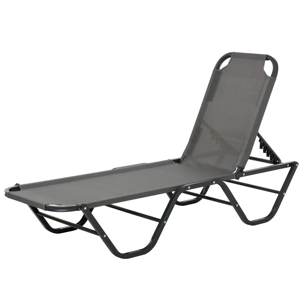 Outsunny Sonnenliege Strandliege 5-Stufige Alu Gartenliege Relaxliege Texteline Grau+Schwarz 163 X 58,5 X 91 Cm 1 Outsunny Sonnenliege Strandliege 5-Stufige Alu Gartenliege Relaxliege Texteline Grau+Schwarz 163 X 58,5 X 91 Cm