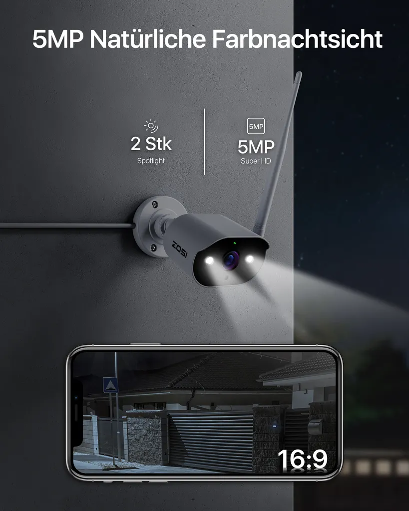 ZOSI 3K 5MP Überwachungskamera Aussen WLAN Mit Basis Station, WiFi IP Kamera Outdoor Mit Spotlight Alarm, Personenerkennung, 2-Wege-Audio, Farb Nachtsicht, C308AH 4 ZOSI 3K 5MP Überwachungskamera Aussen WLAN Mit Basis Station, WiFi IP Kamera Outdoor Mit Spotlight Alarm, Personenerkennung, 2-Wege-Audio, Farb Nachtsicht, C308AH – Bild 4