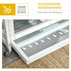 PawHut Kleintierstall Mit Rollen Zwergkaninchenstall Mit Freilauf Rampe Nagetierkäfig Freilaufgehege Doppelstöckig Für 1-2 Zwergkaninchen Winterfest Tannenholz Outdoor Weiß 108 X 53 X 102 Cm 9 PawHut Kleintierstall Mit Rollen Zwergkaninchenstall Mit Freilauf Rampe Nagetierkäfig Freilaufgehege Doppelstöckig Für 1-2 Zwergkaninchen Winterfest Tannenholz Outdoor Weiß 108 X 53 X 102 Cm -Garten- & Gewächshäuser Geschäft 9a33276bf539bebedbb73249528b017d