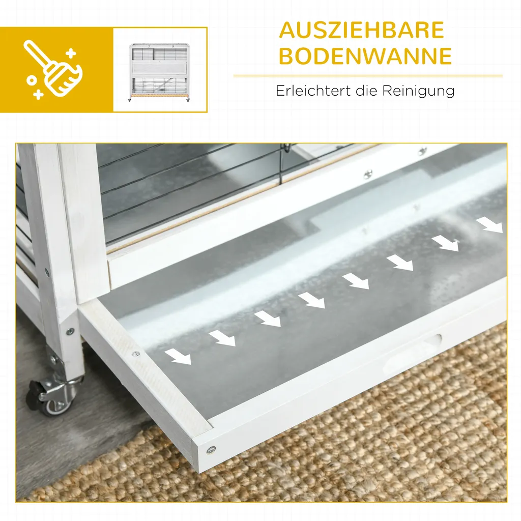 PawHut Kleintierstall Mit Rollen Zwergkaninchenstall Mit Freilauf Rampe Nagetierkäfig Freilaufgehege Doppelstöckig Für 1-2 Zwergkaninchen Winterfest Tannenholz Outdoor Weiß 108 X 53 X 102 Cm 4 PawHut Kleintierstall Mit Rollen Zwergkaninchenstall Mit Freilauf Rampe Nagetierkäfig Freilaufgehege Doppelstöckig Für 1-2 Zwergkaninchen Winterfest Tannenholz Outdoor Weiß 108 X 53 X 102 Cm – Bild 4