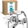 Calmwaters® Badewannenarmatur Retro Cross, Vintage-Wannenarmatur Mit Kreuzgriffen Und Handbrause, Wasserhahn Badewanne, Zweigriffmischer, Aufputzarmatur, Brauseabgang 1/2, Messing, Chrom, 13PZ2442