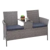 Mendler Poly-Rattan Sitzbank Mit Tisch MCW-E24, Gartenbank Sitzgruppe Gartensofa, 132cm Grau, Kissen Dunkelgrau
