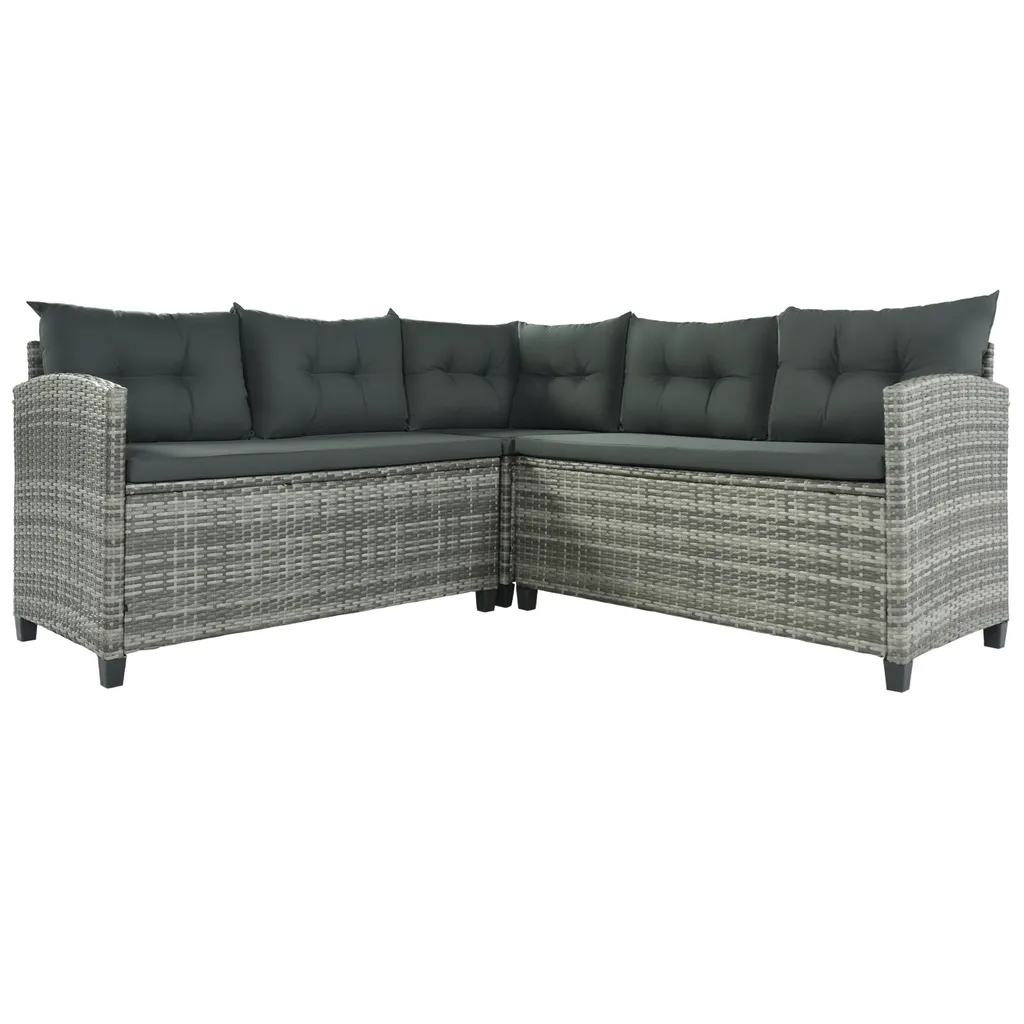 Merax Gartenlounge-Set Polyrattan Lounge Für 9 Personen, 5er Ecksofa, 1xTisch Mit Glas, 4x Hocker Mit Kissen, Gartenmöbel Set Balkonset, Grau 11 Merax Gartenlounge-Set Polyrattan Lounge Für 9 Personen, 5er Ecksofa, 1xTisch Mit Glas, 4x Hocker Mit Kissen, Gartenmöbel Set Balkonset, Grau – Bild 11