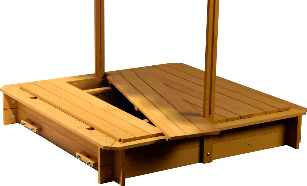 Dobar Sandkasten Mit Schwenkbarem Dach, Sitzbänke, Bodenplane, Verschließbare Sandkiste Aus Holz Für Kinder, 120 X 120 X 120 Cm, Hellbraun 5 Dobar Sandkasten Mit Schwenkbarem Dach, Sitzbänke, Bodenplane, Verschließbare Sandkiste Aus Holz Für Kinder, 120 X 120 X 120 Cm, Hellbraun – Bild 5