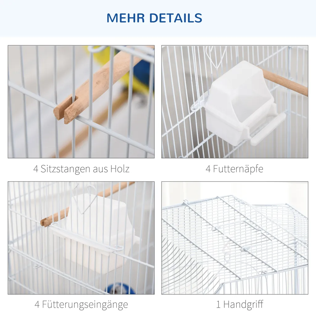PawHut Vogelkäfig Vogelhaus Vogelvoliere Vogelbauer Mit Ausnehmbarer Bodenschale Weiß 47,5 X 36 X 91 Cm 4 PawHut Vogelkäfig Vogelhaus Vogelvoliere Vogelbauer Mit Ausnehmbarer Bodenschale Weiß 47,5 X 36 X 91 Cm – Bild 4
