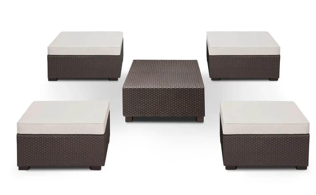 ALLIBERT By KETER Allibert Salta 5 Tlg Loungeset 4x Hocker 1x Tisch Braun Inkl. Sunbrella Kissen - Rattanoptik, Wetterfest, Garten, Outdoor 2 ALLIBERT By KETER Allibert Salta 5 Tlg Loungeset 4x Hocker 1x Tisch Braun Inkl. Sunbrella Kissen - Rattanoptik, Wetterfest, Garten, Outdoor – Bild 2