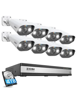 ZOSI 4K Überwachungssystem Außen Set Mit Audioaufnehmen, Smarter Videoüberwachung Mit 16CH 4TB HDD NVR Und 8X 8MP POE Kamera Set