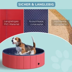 PawHut Hundepool Planschbecken Schwimmbecken Schwimmbad Hundebad, PVC+Holz Rot Φ100x30cm 14 PawHut Hundepool Planschbecken Schwimmbecken Schwimmbad Hundebad, PVC+Holz Rot Φ100x30cm -Garten- & Gewächshäuser Geschäft 9b140d0f711ec285abe3e85251866700