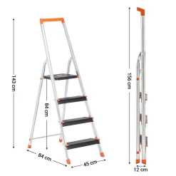 SONGMICS Trittleiter 4 Stufig | Aluleiter Bis 150 Kg | 143 X 83,5 X 44 Cm | Klappleiter Mit Anti-Rutsch-Füßen | Klapptritt Leiter Stehleiter Silber-orange GLT04BK -Garten- & Gewächshäuser Geschäft 9b42226a7d3fe66f1299e50a34c5a9a1