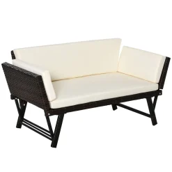 Outsunny 2er Gartensofa Gartenmöbel Loungesofa Gartenbank Gartenliege Klappbare Armlehnen Polyrattan + Stahl Braun 129 X 66 X 79 Cm