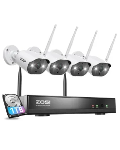 ZOSI 3MP Außen WLAN Überwachungskamera Set Mit 1TB Festplatte, 8CH 1TB NVR 4x 3MP IP WiFi Kameras 2-Wege Audio, Menschenerkennung, Spotlight Alarm