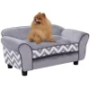PawHut Hundesofa, Haustiersofa Mit Erhöhten Füßen, Hundecouch, Hundeliege Mit Kissen, Hundebett, Katzensofa, Waschbar, Samt, Grau, 73,5 X 41 X 33 Cm