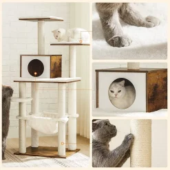 FEANDREA Kratzbaum, 500 G/m² Plüsch, 138 Cm, Leicht Reinigen, Stabilität, Katzenbaum, Katzenmöbel, Modern, Vintagebraun PCT164X01 -Garten- & Gewächshäuser Geschäft 9c5819b9848a8bd1ff078b4ad3b0fede