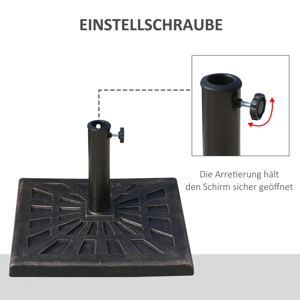 Outsunny Sonnenschirmständer 15 Kg Schirmhalter Regenschirm Base Für Ø38 Mm Ø48 Mm Kunstharz Schwarz 47 X47 X 32 Cm 4 Outsunny Sonnenschirmständer 15 Kg Schirmhalter Regenschirm Base Für Ø38 Mm Ø48 Mm Kunstharz Schwarz 47 X47 X 32 Cm – Bild 4