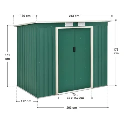 Juskys Metall Gerätehaus M Mit Pultdach, Schiebetür & Fundament - 4m³ - 213×130×173 Cm - Grün - Geräteschuppen Gartenhaus Garten Schuppen -Garten- & Gewächshäuser Geschäft 9ca0be44f9157fa8cc4b3448b80a0d71
