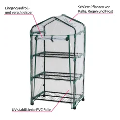 Tectake Mobiles Foliengewächshaus Mit 3 Ablagen 69x49x133cm - Transparent