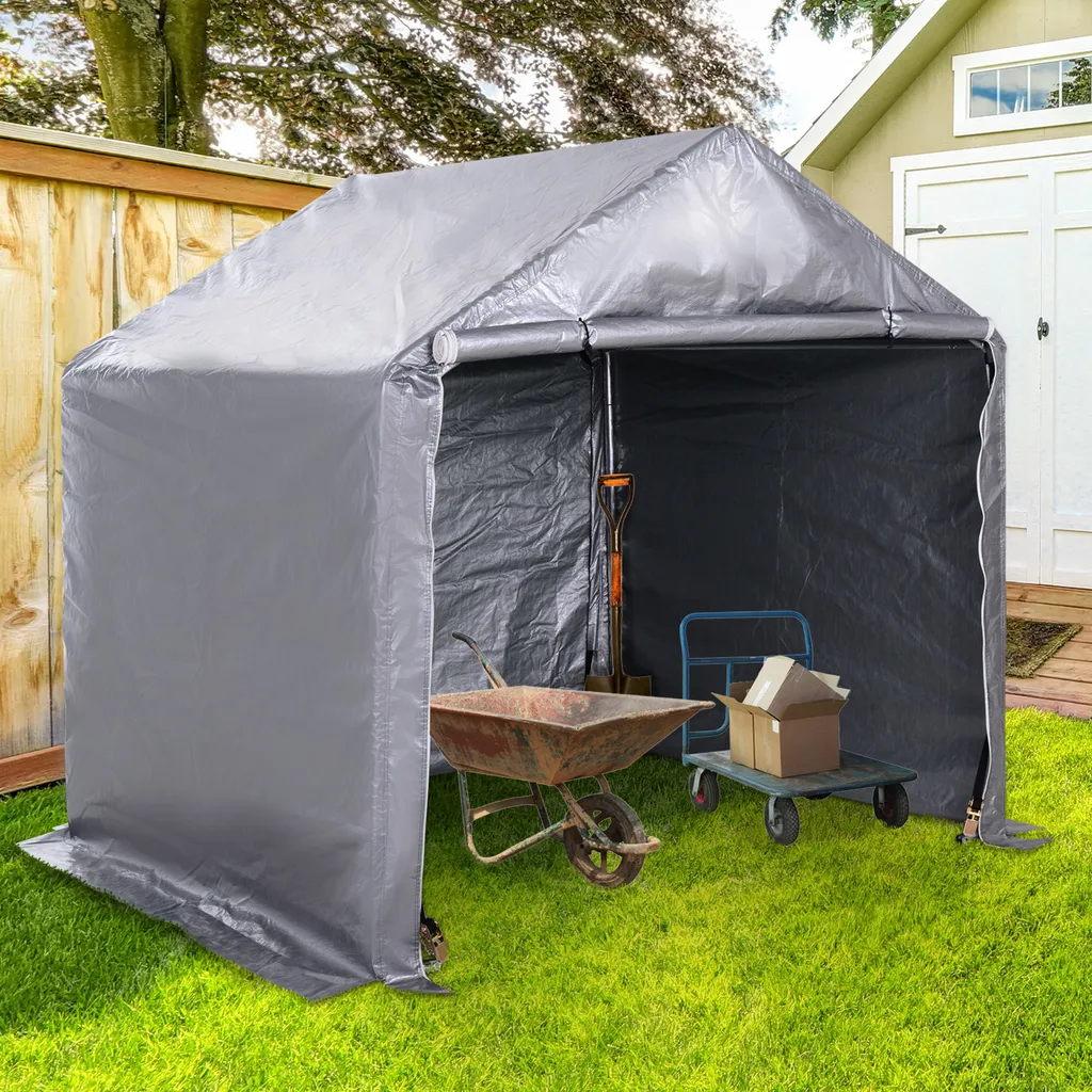 Outsunny Foliengerätehaus, Gerätehaus Im Garten, Foliengarage, Galvanisierter Stahl, PE, Grau 2 X 2 X 2 M 3 Outsunny Foliengerätehaus, Gerätehaus Im Garten, Foliengarage, Galvanisierter Stahl, PE, Grau 2 X 2 X 2 M – Bild 3