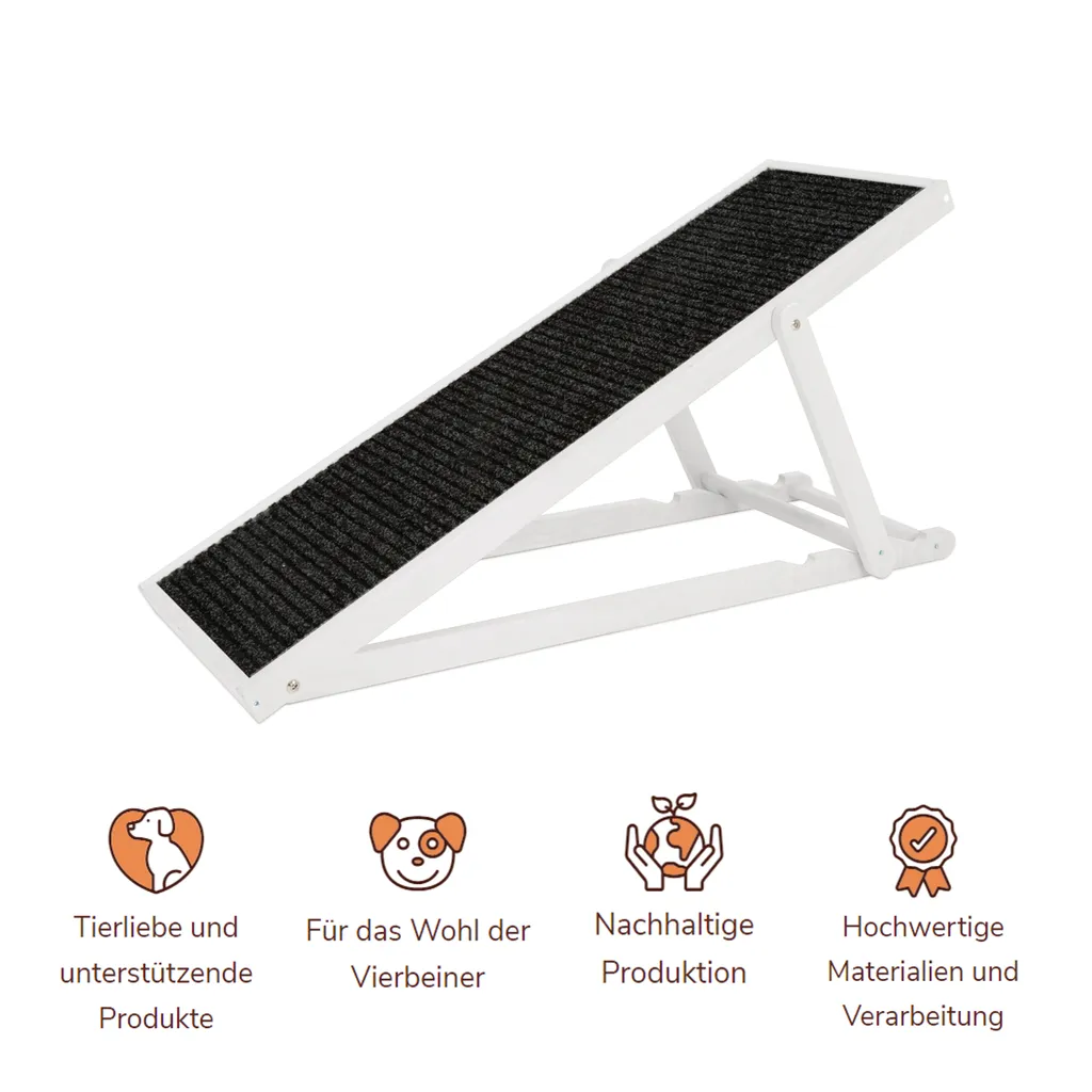 HOLTAZ Hunderampe Haustierrampe Für Bett Oder Sofa Klappbar Verstellbarer Aus Holz Mit Anti-rutsch Einsatz Für Katzen Oder Hunde Weiß 2 HOLTAZ Hunderampe Haustierrampe Für Bett Oder Sofa Klappbar Verstellbarer Aus Holz Mit Anti-rutsch Einsatz Für Katzen Oder Hunde Weiß – Bild 2